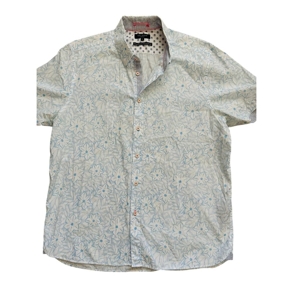 Ted Baker London Floral Print Short Sleeve Button Up Shirt Mens 6 XL Cotton